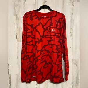 Under Armour Red  Geometric Camo ColdGear Fitted Long Sleeve Thermal Top XL
